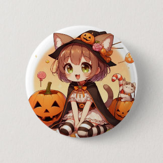 Halloween kat meisje ronde button 5,7 cm