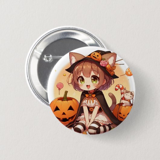 Halloween kat meisje ronde button 5,7 cm (Voorkant /achterkant)