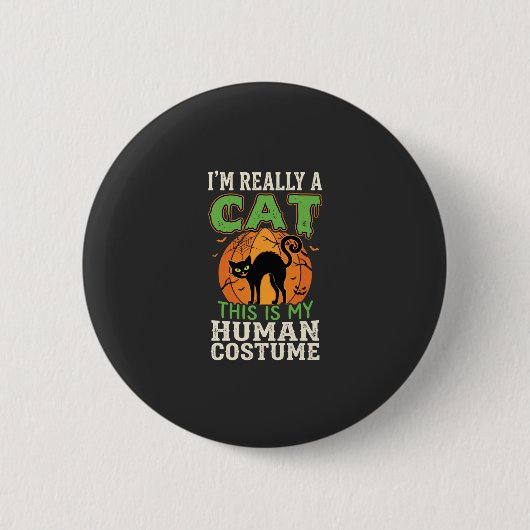 Halloween Kat Mens Kostuum Grappig Ontwerp Ronde Button 5,7 Cm (Voorkant)