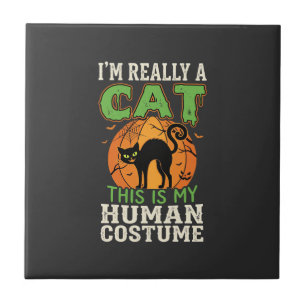 Halloween kat mens kostuum grappig ontwerp tegeltje