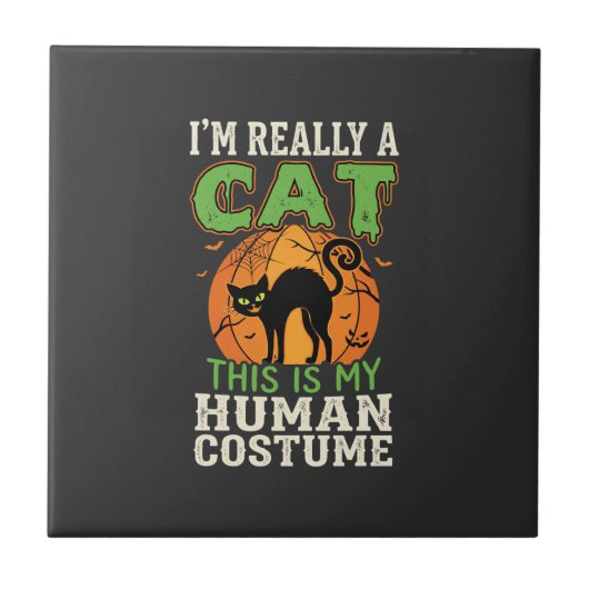 Halloween kat mens kostuum grappig ontwerp tegeltje (Voorkant)