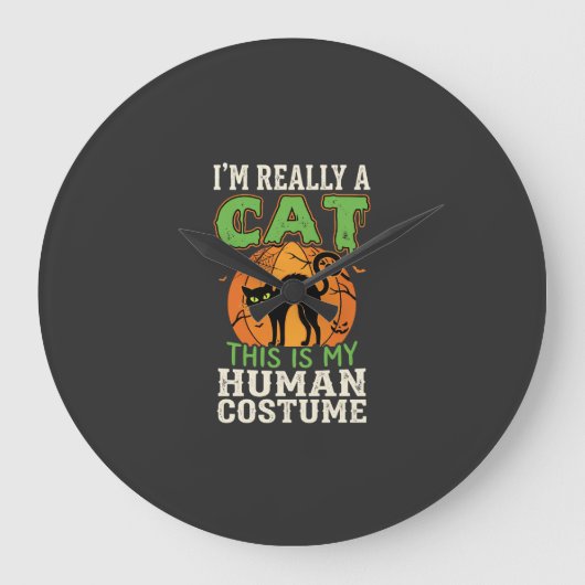 Halloween Kat Menselijk Kostuum Grappig Ontwerp Grote Klok (Voorkant)