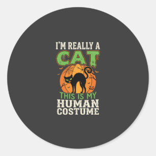 Halloween Kat Menselijk Kostuum Grappig Ontwerp Ronde Sticker