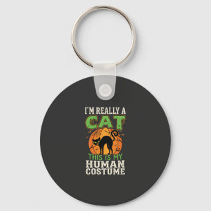 Halloween Kat Menselijk Kostuum Grappig Ontwerp Sleutelhanger