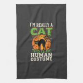 Halloween Kat Menselijk Kostuum Grappig Ontwerp Theedoek (Verticaal)