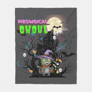 Halloween kat "Meowgical Ghoul" Witch Kitten Fleece Deken