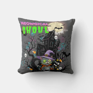 Halloween kat "Meowgical Ghoul" Witch Kitten Kussen