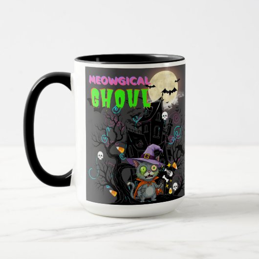 Halloween kat "Meowgical Ghoul" Witch Kitten Mok (Links)