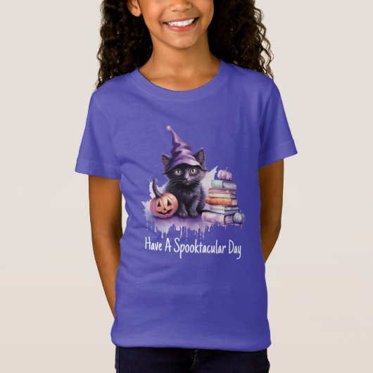 Halloween kat met boeken t-shirt (Voorkant)