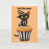 Halloween kat met een muffin feestdagen kaart (Voorkant)