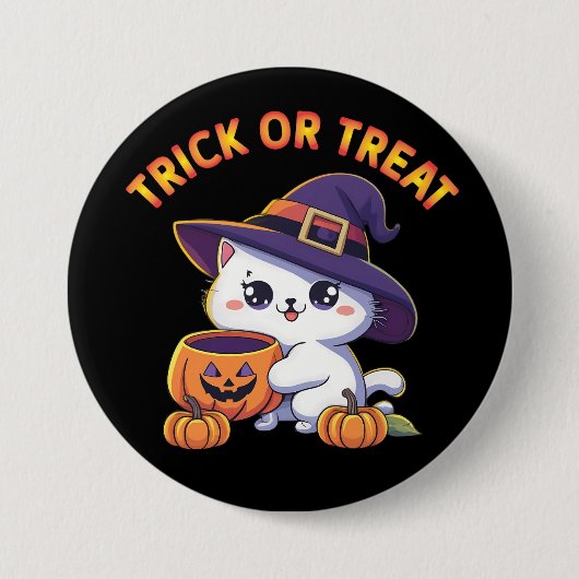 Halloween kat met Jack O' Lantaarn Pompoen Ronde Button 7,6 Cm (Voorkant)