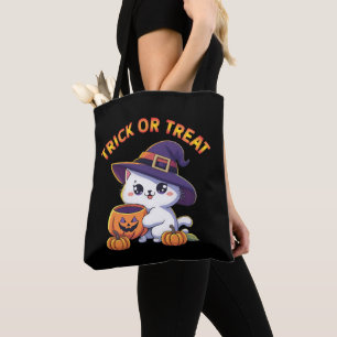 Halloween kat met Jack O' Lantaarn Pompoen Tote Bag