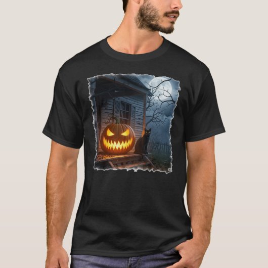 Halloween kat met Jack-o-Lantern T-shirt (Voorkant)
