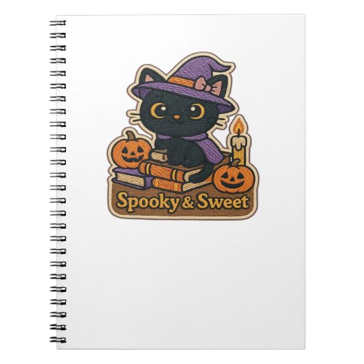 Halloween kat met magische boeken - Spooky & Sweet Notitieboek (Voorkant)