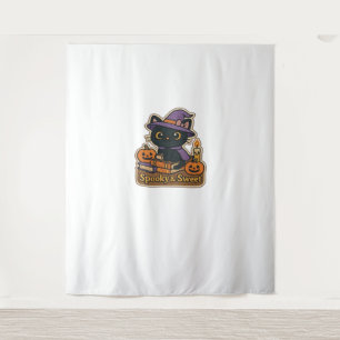 Halloween kat met magische boeken - Spooky & Sweet Wandkleed
