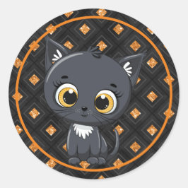 Halloween Kat met Oranje en zwart achteraan Ronde Sticker