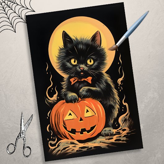 Halloween kat met pompoen decoupage Tissuepapier