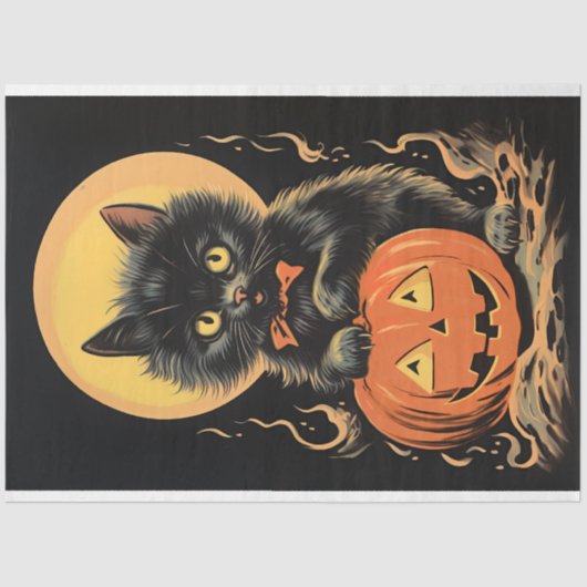 Halloween kat met pompoen decoupage Tissuepapier (Voorkant)