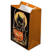  Halloween kat met pompoen Medium Cadeauzakje (Voorkant Gekanteld)