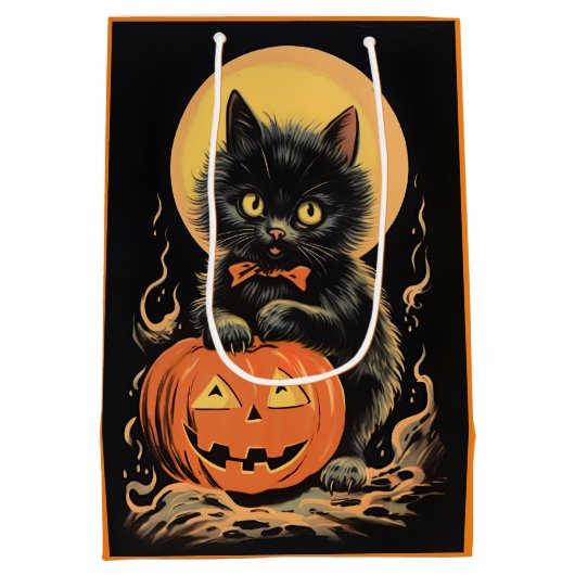  Halloween kat met pompoen Medium Cadeauzakje (Achterkant)