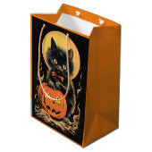  Halloween kat met pompoen Medium Cadeauzakje (Achterkant Gekanteld)