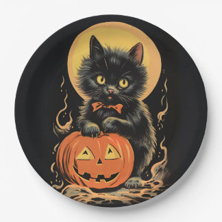  Halloween kat met pompoen Papieren Bordje