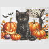Halloween Kat met Pompoenen Decoupage Vloeipapier Tissuepapier (Voorkant)