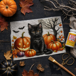 Halloween Kat met Pompoenen Decoupage Vloeipapier Tissuepapier