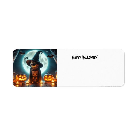 Halloween kat met pompoenen etiket (Voorkant)