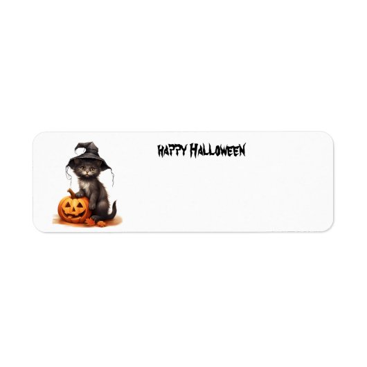 Halloween kat met pompoenen etiket (Voorkant)