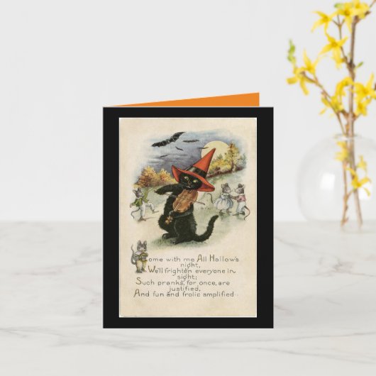  Halloween kat met viool Kaart (Gele Bloem)