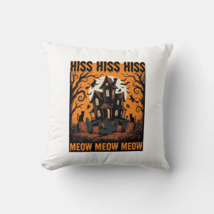 Halloween Kat Miauw Spookachtig Vintage Heksenhuis Kussen