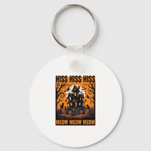 Halloween Kat Miauw Spookachtig Vintage Heksenhuis Sleutelhanger