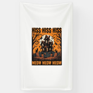 Halloween Kat Miauw Spookachtig Vintage Heksenhuis Spandoek