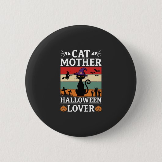 Halloween Kat Moeder Liefhebber Retro Heks Design Ronde Button 5,7 Cm (Voorkant)