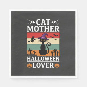 Halloween Kat Moeder Liefhebber Retro Heks Design Servet