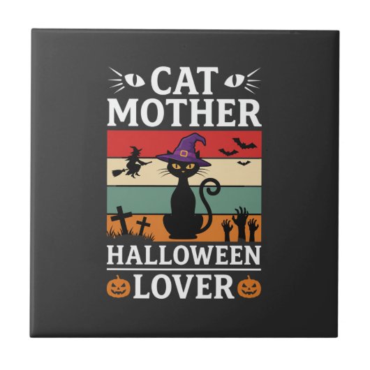 Halloween Kat Moeder Liefhebber Retro Heks Design Tegeltje (Voorkant)