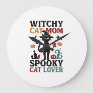 Halloween Kat Moeder Vintage Hekserige Kat Liefheb Grote Klok
