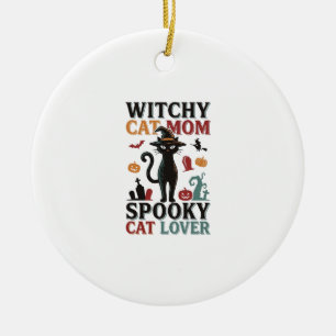 Halloween Kat Moeder Vintage Hekserige Kat Liefheb Keramisch Ornament