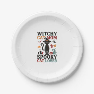 Halloween Kat Moeder Vintage Hekserige Kat Liefheb Papieren Bordje