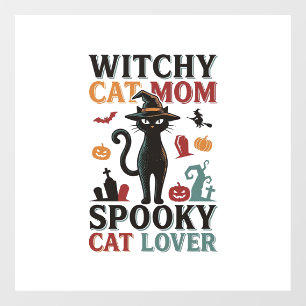 Halloween Kat Moeder Vintage Hekserige Kat Liefheb Raamsticker