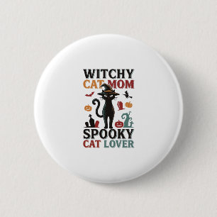 Halloween Kat Moeder Vintage Hekserige Kat Liefheb Ronde Button 5,7 Cm