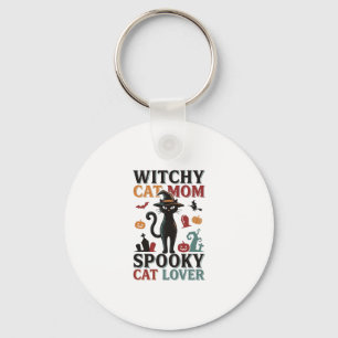 Halloween Kat Moeder Vintage Hekserige Kat Liefheb Sleutelhanger