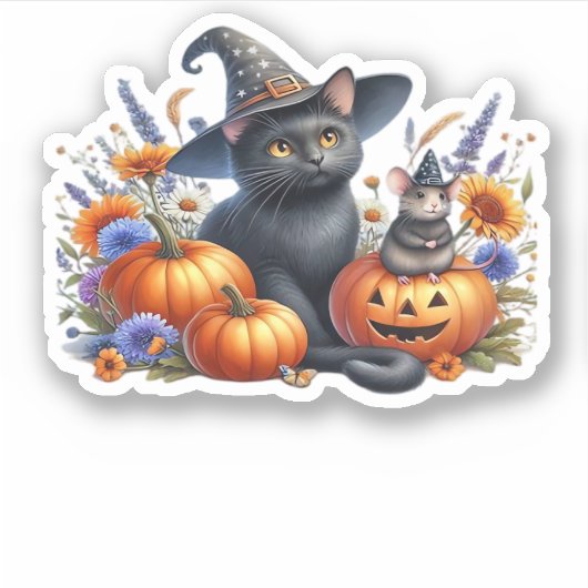 Halloween Kat Muis Pompoenen T-shirt Essential T-S Sticker (Voorkant)