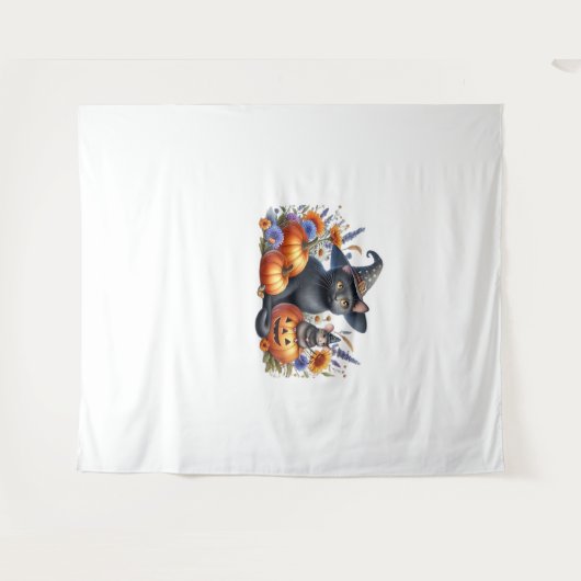 Halloween Kat Muis Pompoenen T-shirt Essential T-S Wandkleed (Voorkant (horizontaal))