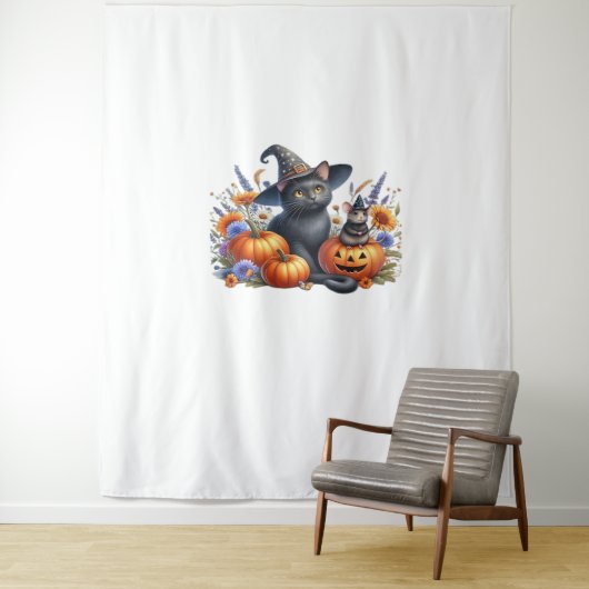 Halloween Kat Muis Pompoenen T-shirt Essential T-S Wandkleed (In situ)