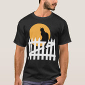 Halloween Kat op een Hek met de Oogst Maan T-shirt (Voorkant)