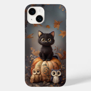 Halloween Kat op Pompoen met Uilen Case-Mate iPhone 14 Hoesje