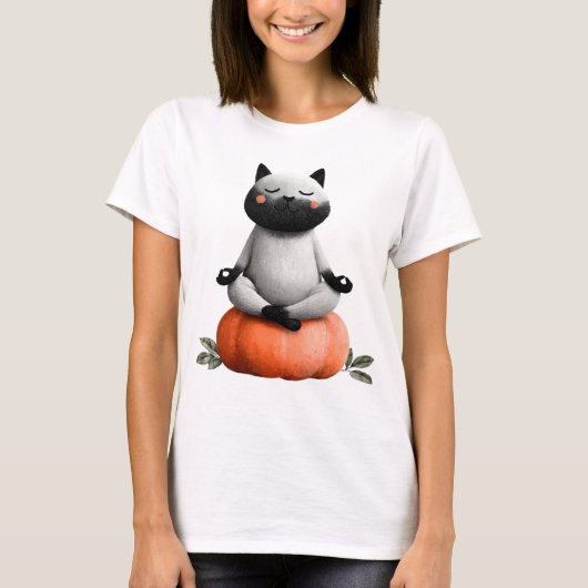 Halloween kat op pompoen ontwerp t-shirt (Voorkant)