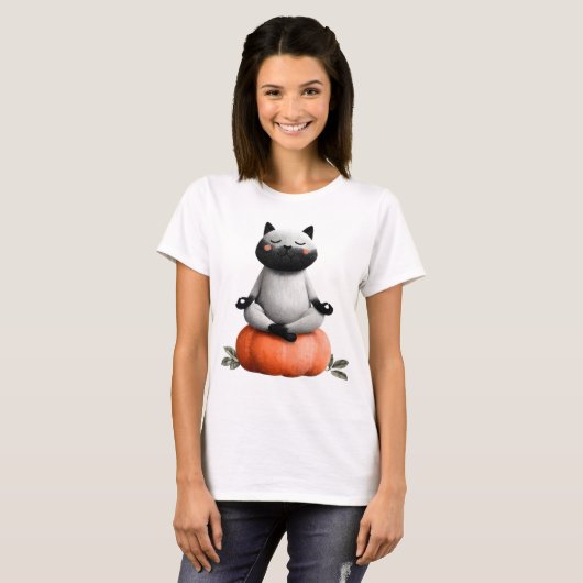 Halloween kat op pompoen ontwerp t-shirt (Voorkant volledig)